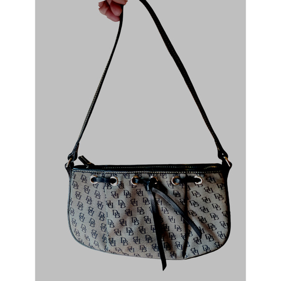 Dooney & Bourke Grey & Black Canvas Leather Trim Logo Shoulder Bag - Picture 1 of 8